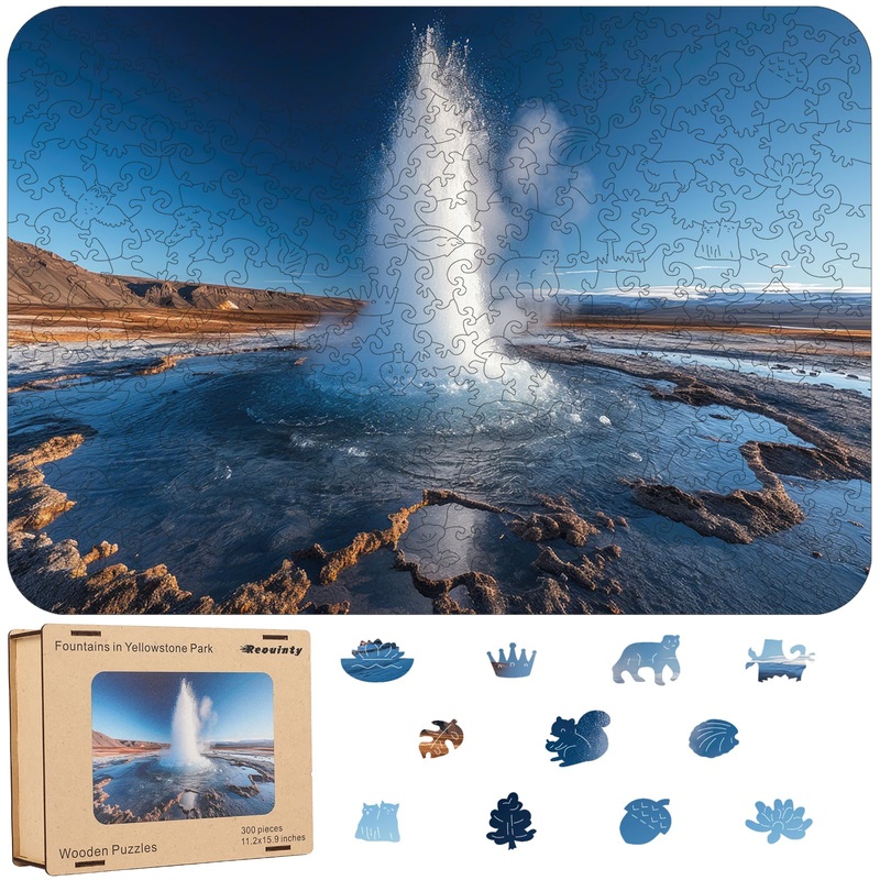 Wooden Puzzle For Adult, Fountains Of Yellowstone Park 300 Piece, Landscape Jigsaw Puzzle, Spring Puzzle, Wooden Puzzle For Vale