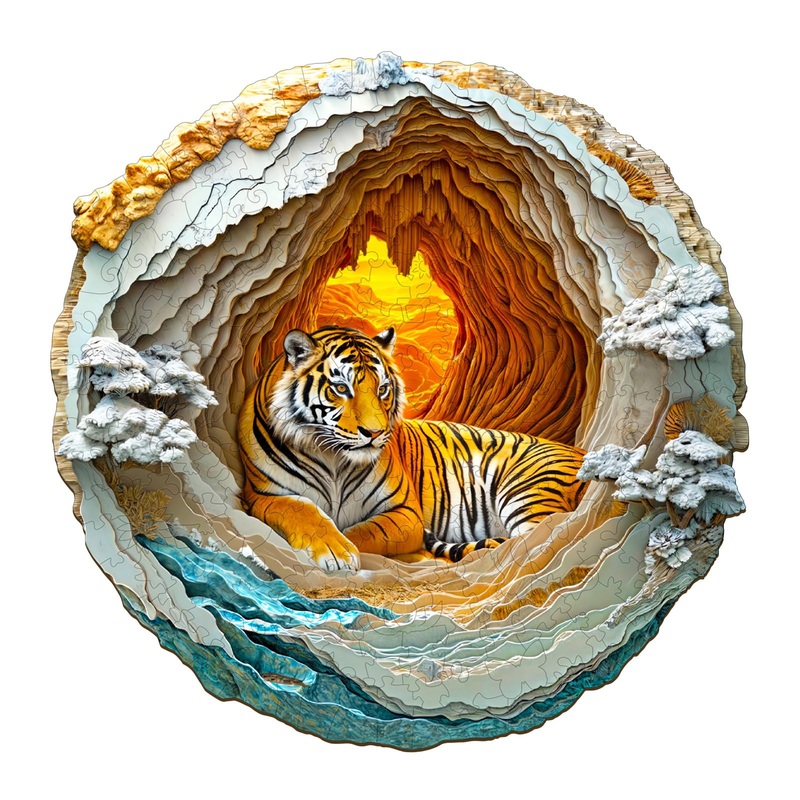 Wooden Puzzles For Adults, Wooden Jigsaw Puzzles For Adults Kids, 3D Vision Effect-3D Tiger Unique Shaped Wood Puzzles Adult, Cr