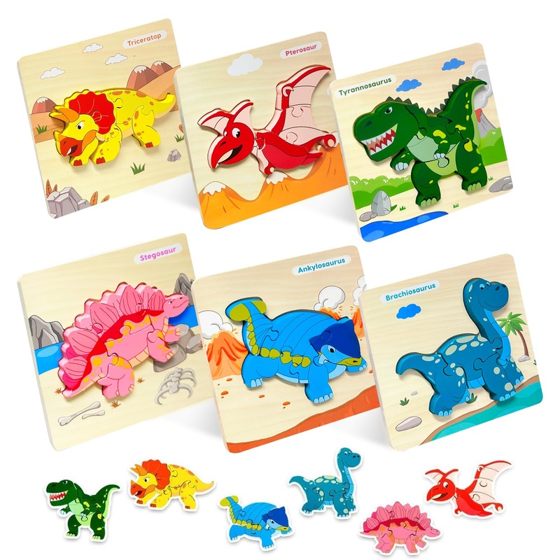 Wooden Puzzles For Toddler, Toys For 1 2 3 Year Old Boys Girls Baby Infant Kids Montessori Learning 6 Animal Pattern Jigsaw Puzz