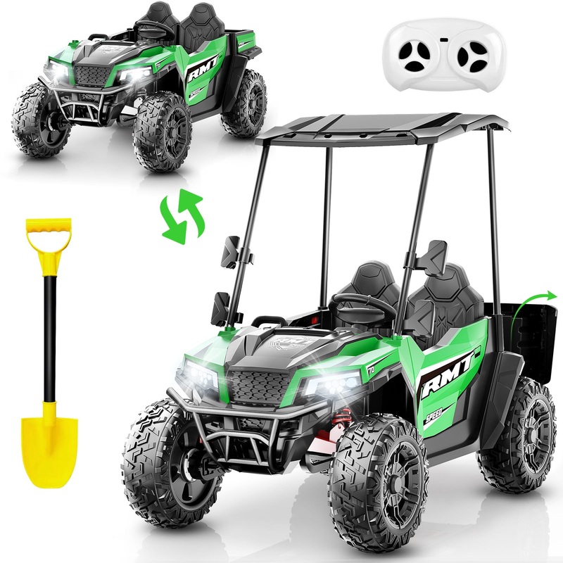 24V Kids Ride On Toys, Dumptruck For Kids 2 Seater W/Sun Shade, Dump Bed & Shovel, 5Mph, 4Wd Electric Vehicles W/Remote, Electri