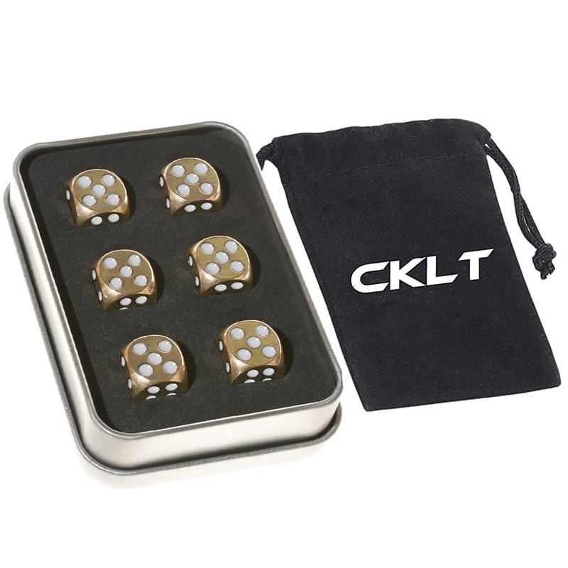6 Sided Metal Brass Dice With White Pips, Tables Board Game Dice, 6Pcs Solid Gift Brass Dice, Tabletop Games Set For Poker Party