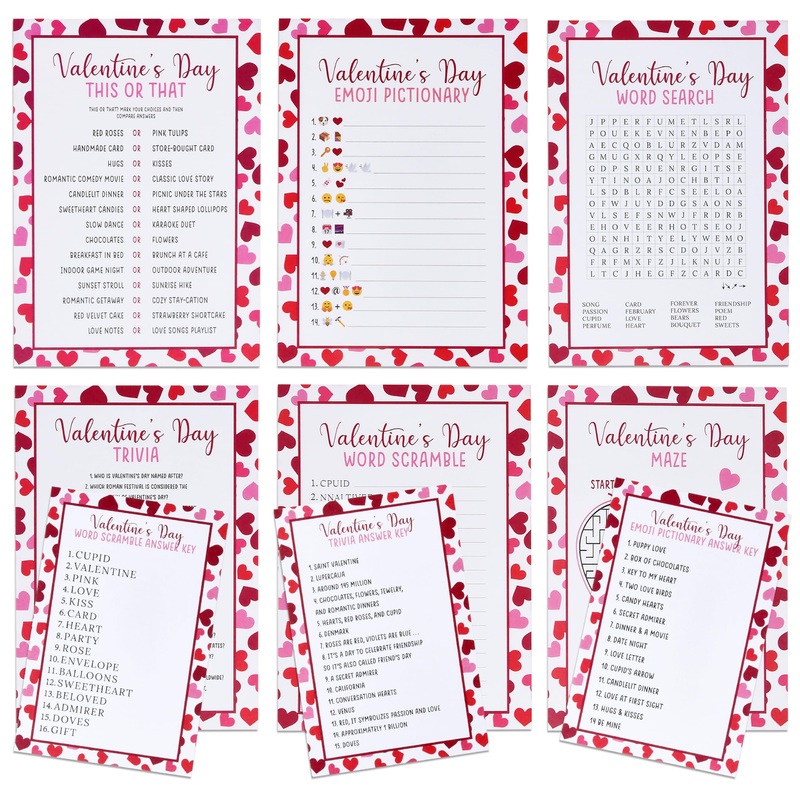 6 Valentine’S Day Games Cards Valentine Party Favor Supplies Word Search Scramble Pictionary Trivia Maze This Or That Game For K