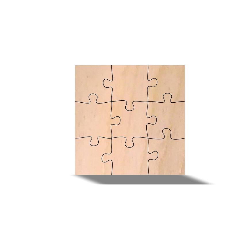 9 Piece Blank Wooden Puzzle, 1/4” Thick, Crafting Puzzles, Blanks For Sublimination (8X8 Inch Puzzle)