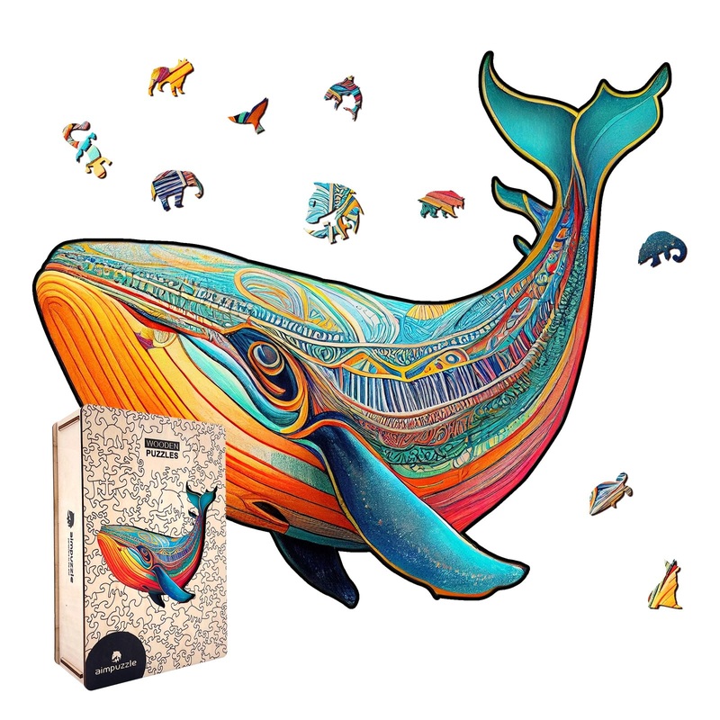 Aimpuzzle Wooden Puzzles For Adults, Whale Unique Shaped Wooden Jigsaw Puzzle, Ocean Animals Wood Cut Puzzles, Birthday Holiday,