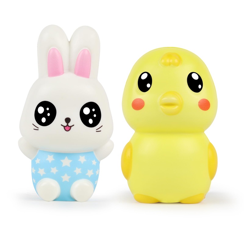 Anboor 2 Pcs Easter Squishies Slow Rising Rabbit Chick Squish Toys For Egg Hunt Party Favor Stress Relief Squeeze Bunny Toys For