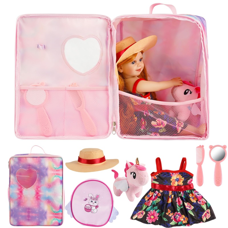 Babeside 18 Inch Doll Clothes And Accessories With Doll Bag For 18 Inch Baby Dolls Girl, 7 Pcs Dolls Clothes With Hat Comb Mirro