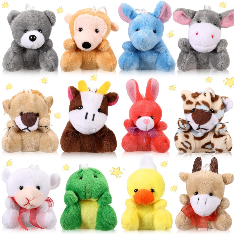 Blueweenly 12 Pcs Small Stuffed Animal Bulk Mini Plush Animal Toy Party Favors, Cute Small Plush Stuffed Bear Keychain For Class