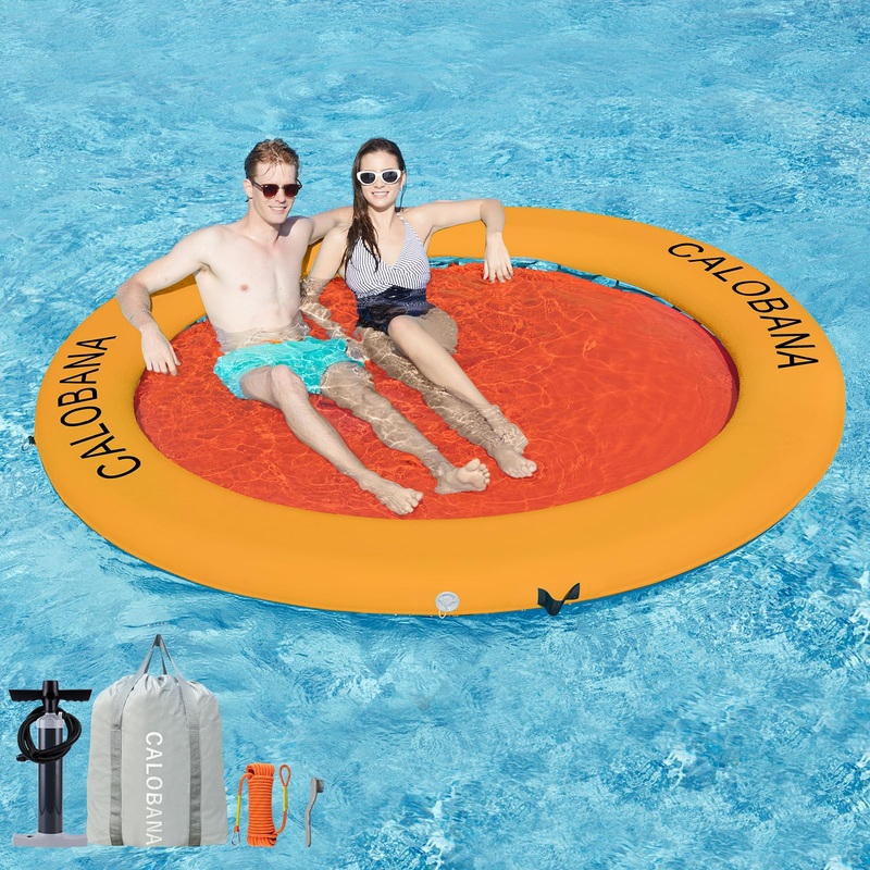 Calobana 8Ft Heavy Duty Floating Ring, Round Inflatable Dock Water Hammock River Floats Lake Raft Island Platform For Adults Par