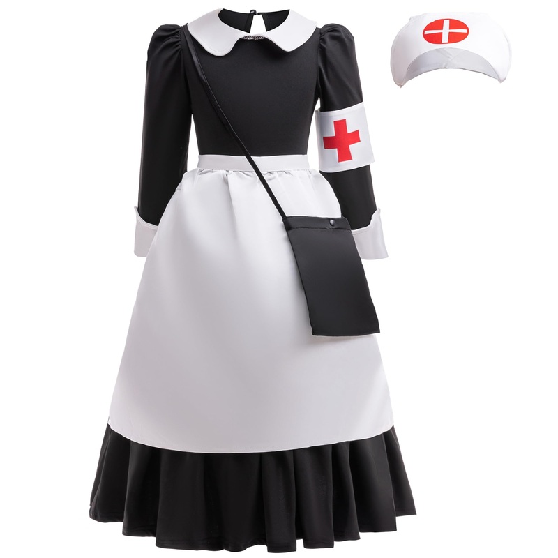 Coolproud Wartime Girl Nurse Costume 4Pcs Includes Dress Apron Hat Armband