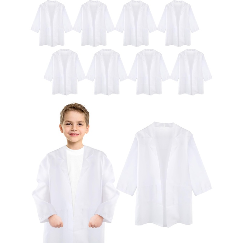 Flotory 10 Pcs Kids Doctor White Coat Scientist Suit Surgeon Suit Uniform Doctor Lab Coat For Boys Girls Career Day Halloween Pr