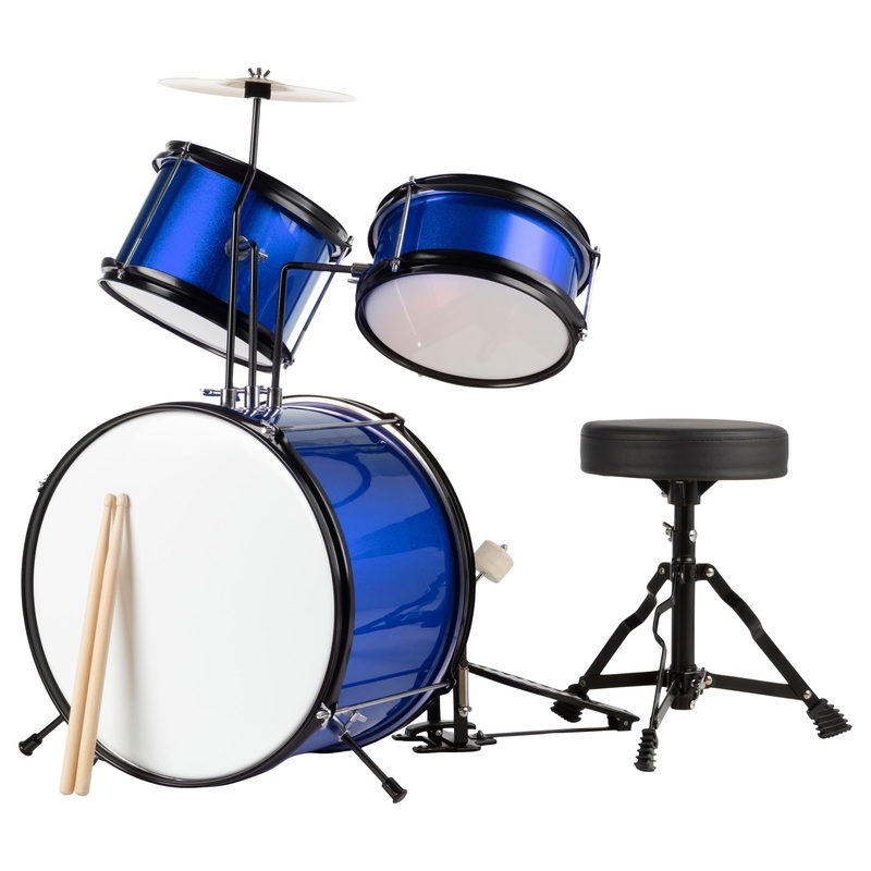 Hey Play Kids 3-Piece Drum Set – Kit With Cymbal, 2 Toms, Bass And Pedal, Drumsticks And Throne – Beginner Musical Instruments (