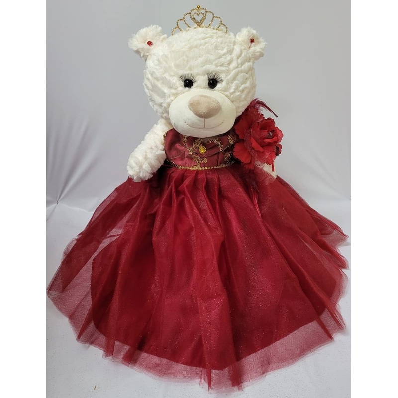 Kinnex Collections Since 1997 20” Teddy Bear With Elegant Dress (Centerpiece) ~ B16631N-7G (Burgundy/Gold)