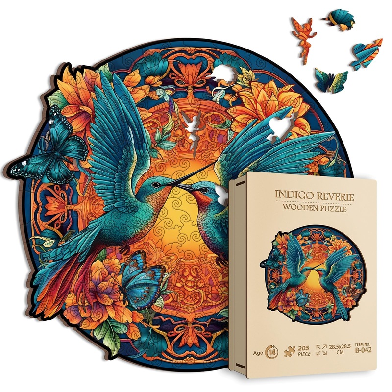 Mandala Hummingbird Wooden Puzzles, Bird Hard Jigsaw Puzzles For Adults, Gradient Flower Wood Puzzle