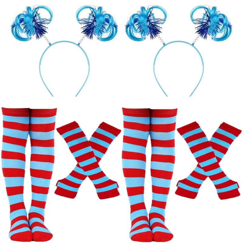 Matiniy 6Pcs Blue Cosplay Costume Outfit For Includes Blue Ponytail Headband Striped Gloves Striped Socking (Lightblue)