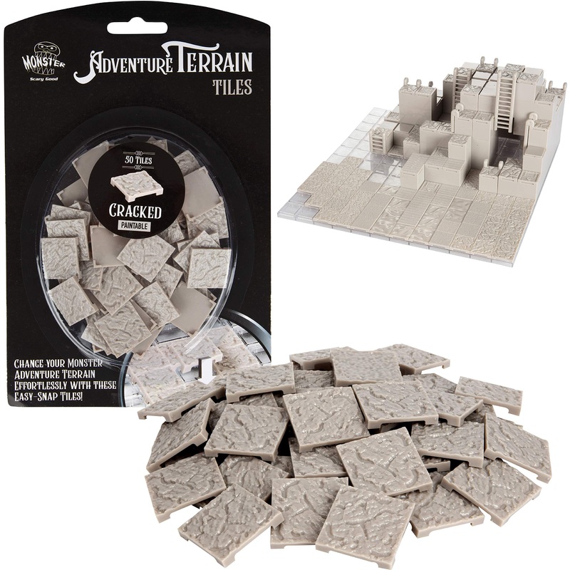 Monster Adventure Terrain – 50Pc Cracked Style Tile Expansion Pack Paintable 1”X1” Tile Set- Amazing Tabletop Terrain In Minut