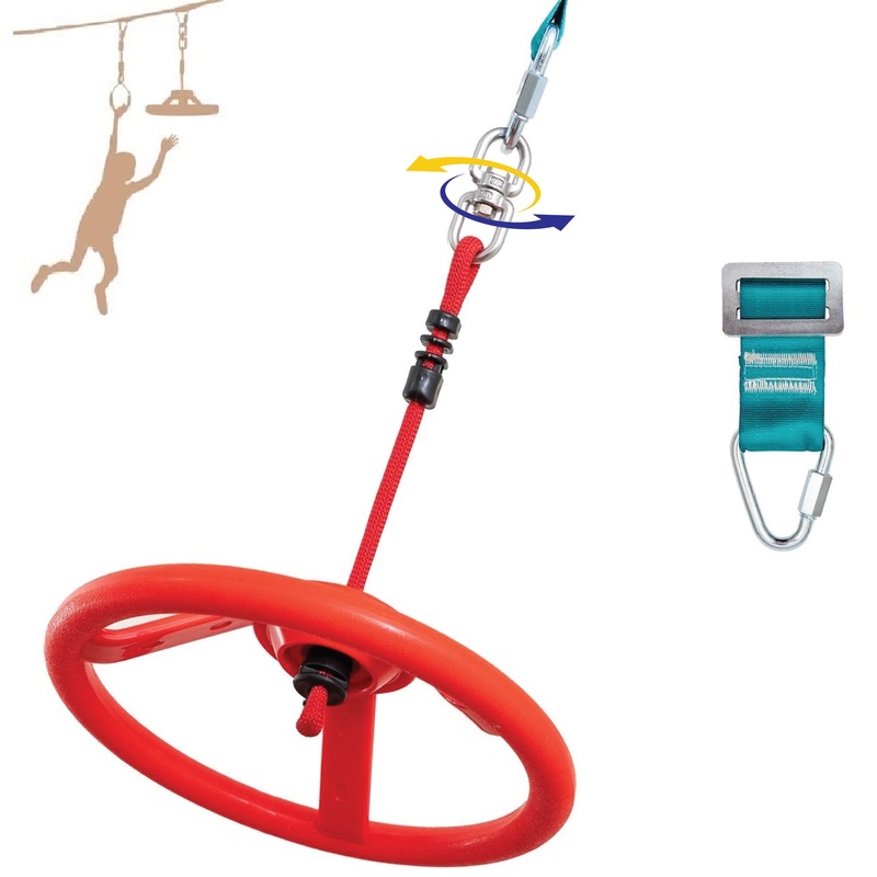 Ninja Kids Hanging Obstacle Course With Swivel Slackline Spinner Wheel Red