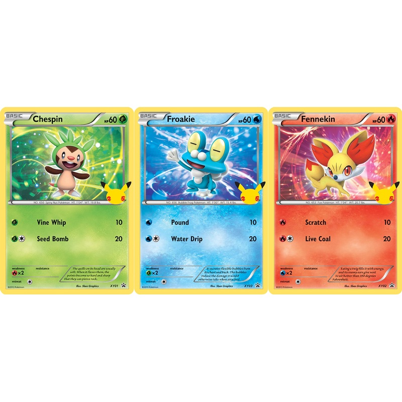 Pokemon First Partners Jumbo Card Lot – (Kalos) (Chespin, Fennekin, Froakie) – 25Th Celebrations