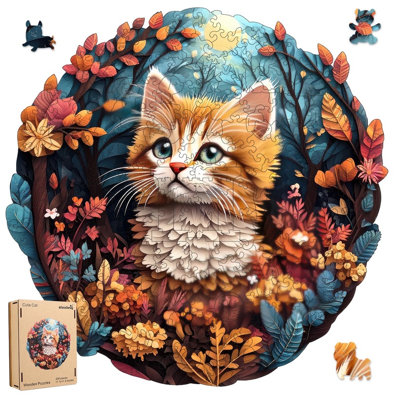 Qiuenisray Wooden Puzzle For Mom – 3D Vision Effect Flower And Cat Puzzle 500 Pcs Unique Shape Advanced Wooden Jigsaw Puzzle, Wo