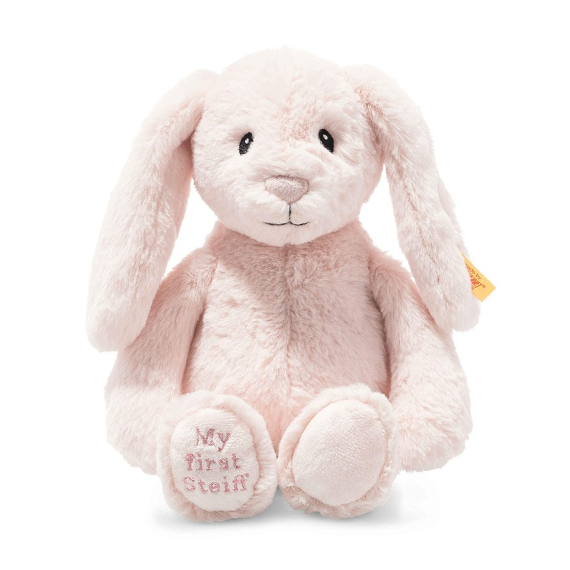 Steiff Soft Cuddly Friends My First Hoppie Rabbit 10”, Premium Stuffed Animal, Pink