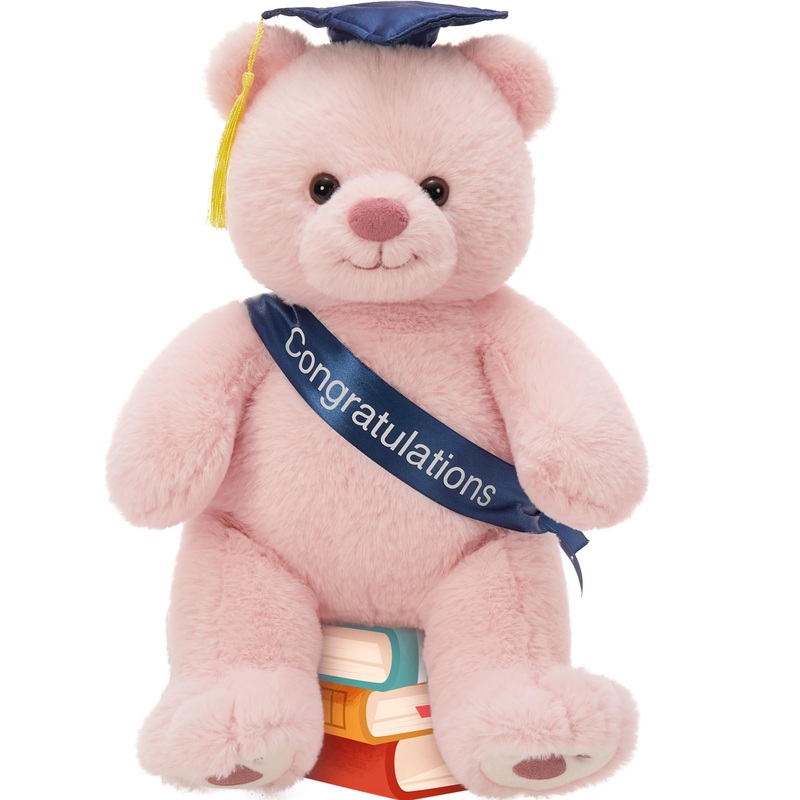 Tezituor Graduation Teddy Bear Stuffed Animals Plush, 18Inch Large Stuffed Bear Plush With Graduation Hat, Cute Pink Teddy Bear