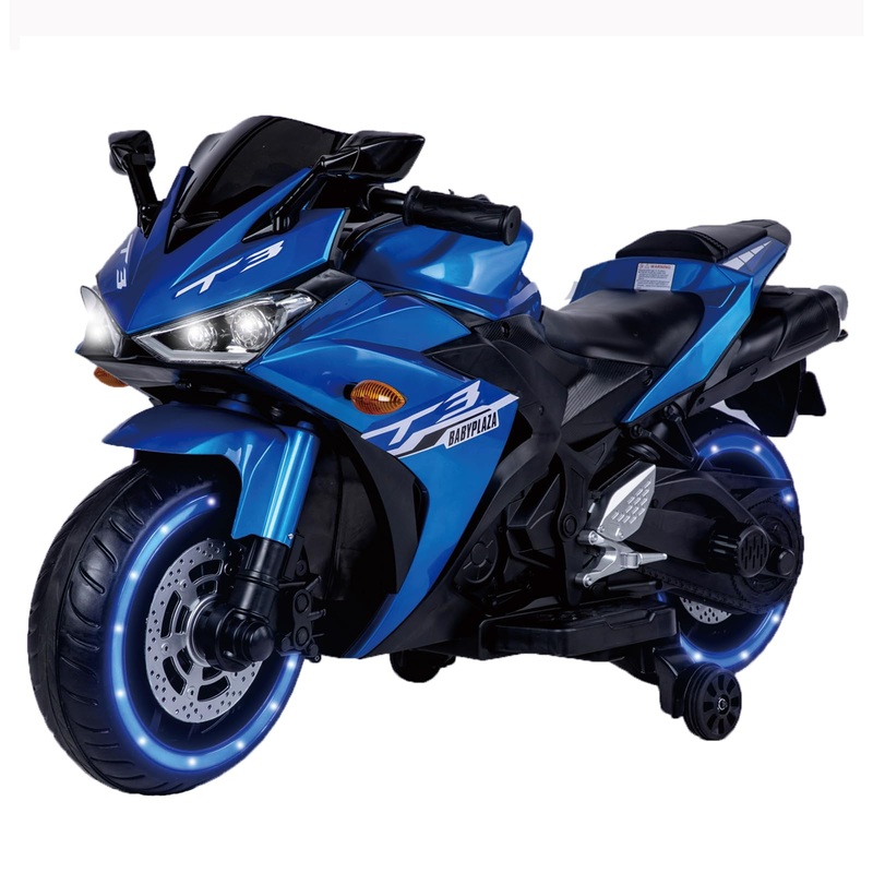 12V Kids Ride On Motorcycle,Electric Ride On Motorcycle With Training Wheels, Light Wheels, Manual Throttle,Led Lights, Music,Us