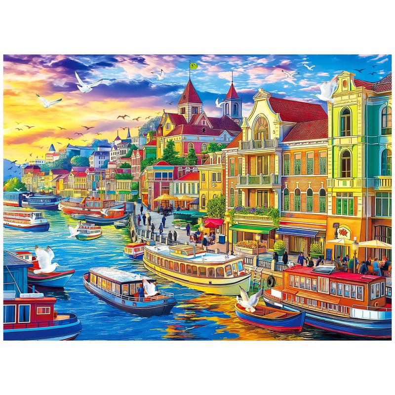 All4Jig Harbor City Fun Jigsaw Puzzles For Adults And Kids, 500 Pieces, 20.47” X 14.96”, Christmas Secret Santa Gift, White El