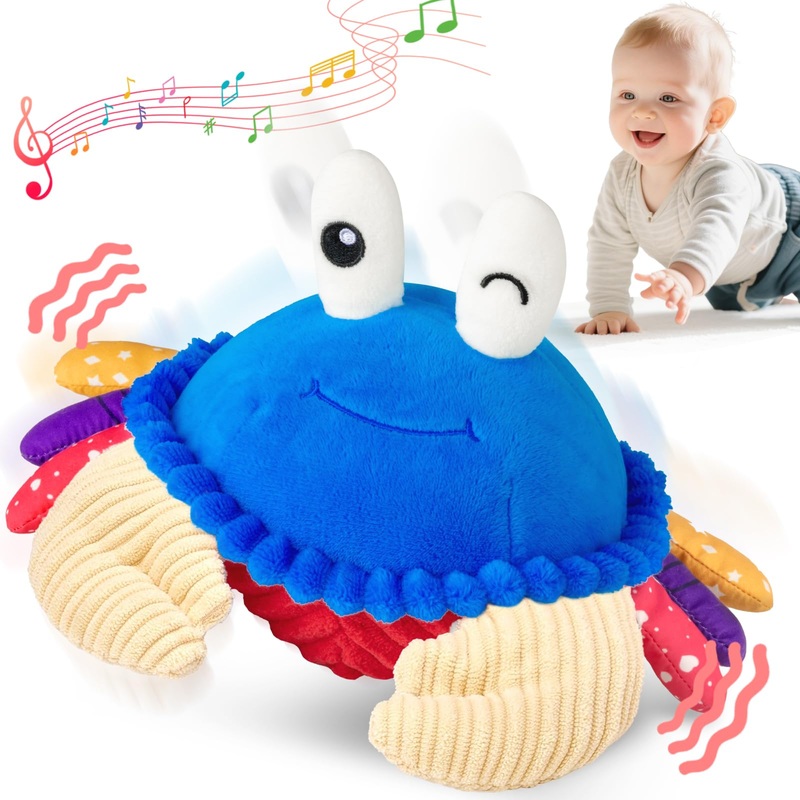Baby Toys 12-18 Months, Musical Crawling Crab Plush Toy – 40 Songs & Recording Feature, Dancing Walking Moving Bouncing Tummy Ti