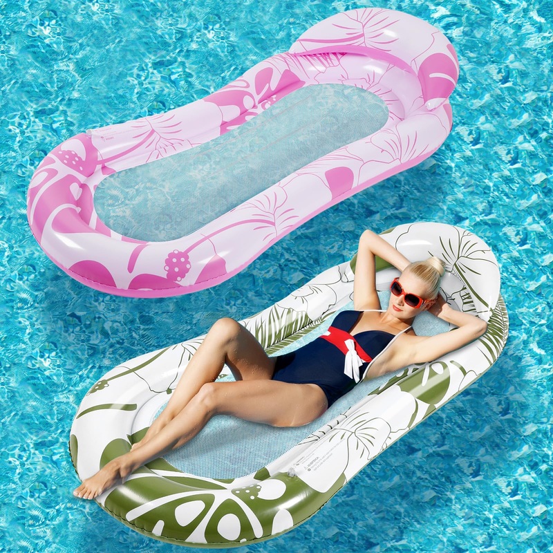 Briwooody 2 Pcs Inflatable Pool Float Mat Pool Floaties Rafts With Headrest Loungers Sun Tanning Floaty For Adult Cool Water Ham
