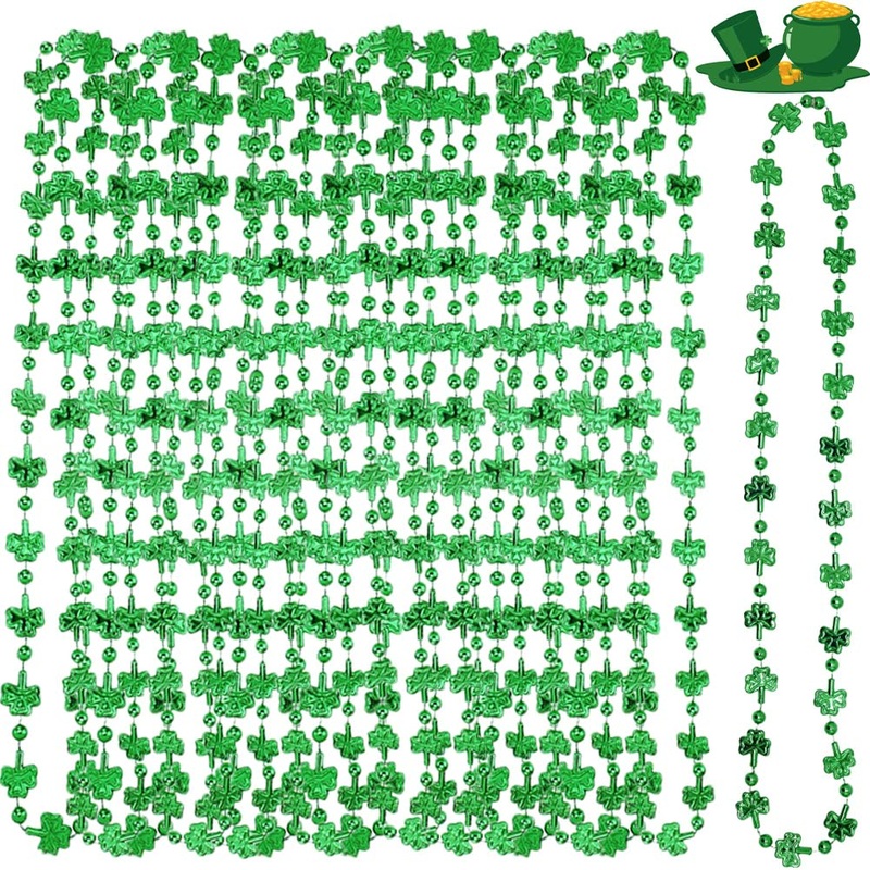 Dinesil 20 Pcs Shamrock Bead Green Necklace For Kids And Adults St. Patrick’S Day Decorations, Green Clover Shamrock Accessories