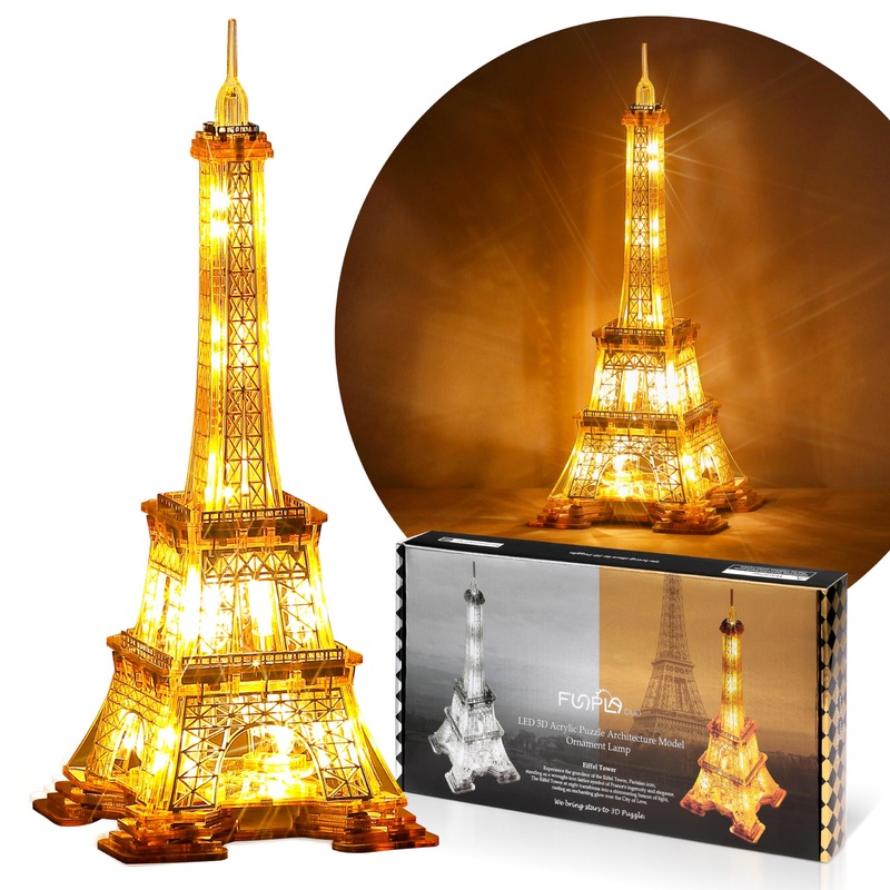 Funpola Led 3D Puzzle Eiffel Tower Building Model – 3D Architecture Building Model – Landmark Of Paris At Night – 3D Acrylic Puz