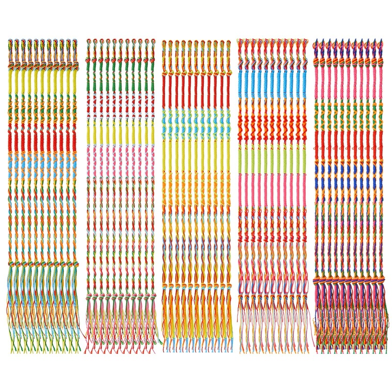 Henoyso 200 Pieces Friendship Bracelets Bulk Handmade Braided String Colorful Braid Friendship Cords Strand Bracelet Party Suppl