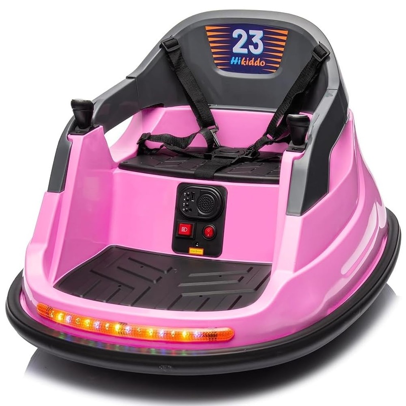 Hikiddo 12V Kids Bumper Car, Electric Baby Bumper Car For Toddlers With Remote Control, 3 Speeds – Light Pink