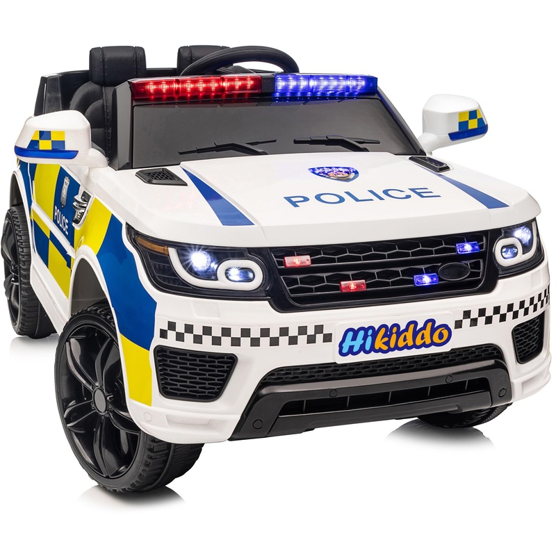 Hikiddo 24V Electric Police Ride-On Car For Kids, Ride-On Toy Kids Car W/Parental Remote Control, 2X200W Motors – White
