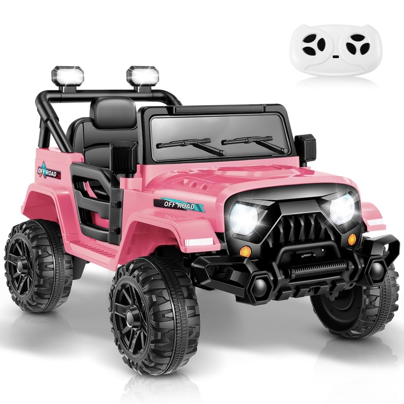 Hikole 12V Kids Ride On Truck Car With Remote Control, Battery Powered Vehicle For Girls Boys W/Led Lights, Bluetooth, 3 Speeds,