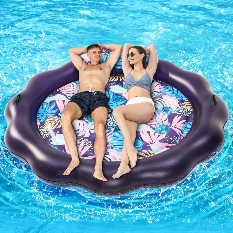 Inflatable Pool Float Mat, Pool Floats With Headrest For Adult Heavy Duty, X-Large Cooling Pool Floatie Bed With Grab Handles Fo