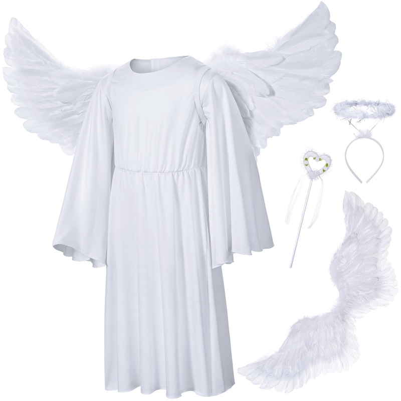 Irtysh Kids Angel Costume With Angel Feather Wings Headband Wand Set For Girl’S Halloween Birthday Cosplay(7-8Years)