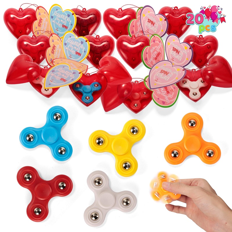 Joyin 20 Pack Valentines Cards With Fidget Spinner And Red Prefilled Hearts, Stress Relief Hand Finger Spinner Fidget Toys For B