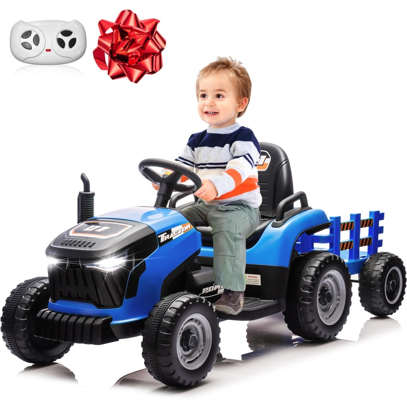 Joyracer 24V Ride On Toys Car For Kids, Electric Ride On Tractor W/400W Motors, Tiltable & Detachable Trailer, Adjustable Seat,