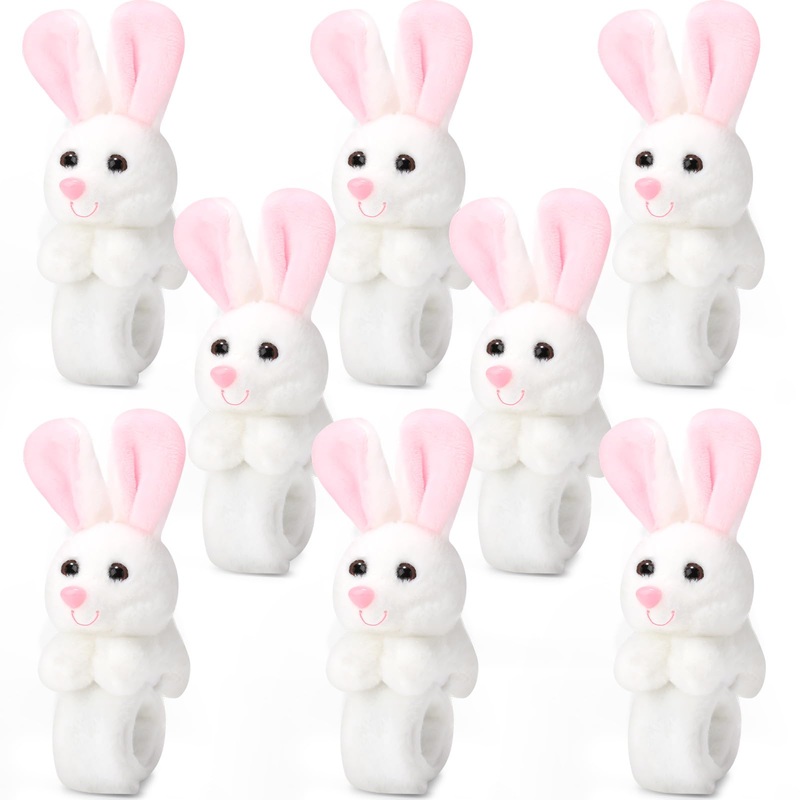 Lenwen 8 Pcs Rabbit Stuffed Animals Slap Bracelets For Kids Plush Animal Cute Wrist Slap Bands For Birthday Party Favors Boys Gi