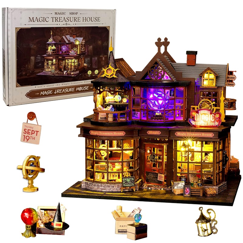 Ourmiao Diy Miniature House Kit Magic Treasure House, Mini Doll House Building Kit With Led Lights Furniture, Miniature Dollhous