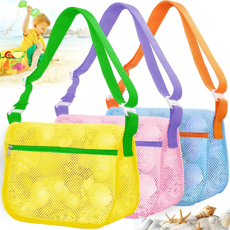 Shell Bags For Beach,3Pcs Seashell Collecting Bag With Adjustable Shoulder Straps, Beach Mesh Bag For Storing Beach Toys, Shells