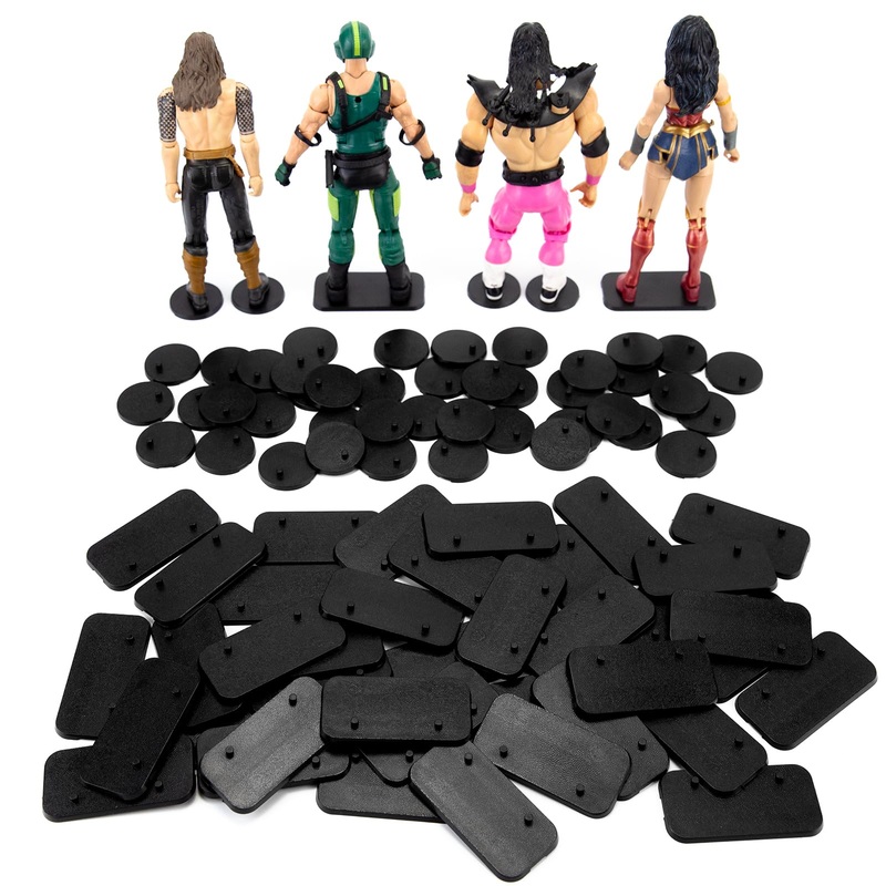 Sixpoints 70 Pieces Mixed Black Plastic Figure Display Holder Base With Peg ,Model Support Stands Compatible With 1/12 Marvel Le