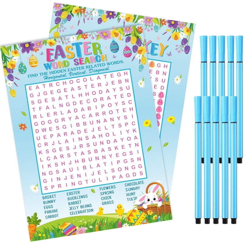 Skyygemm Easter Word Search Board Games With 10 Watercolor Pens And Answer Key 30 Players Holiday Easter Board Games For Adults