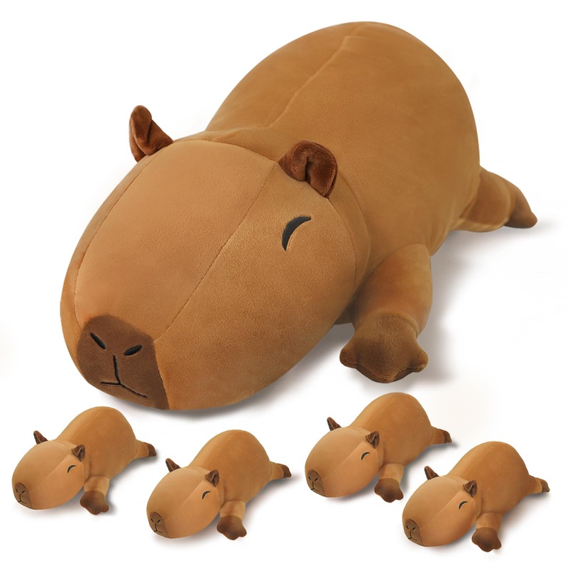 Sqeqe Stuffed Capybara Plush – Cute Capybara Mommy With 4 Babies Surprise Soft Animal Toy Christmas, Valentine’S, Birthday Gifts