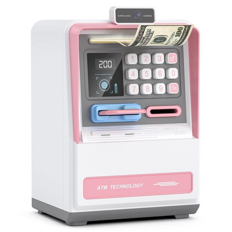 Summidate Atm Piggy Bank With Password Access, Automatic Bill Roller,Electronic Coin Money Bank For Kids, Coin Slot,Customizable