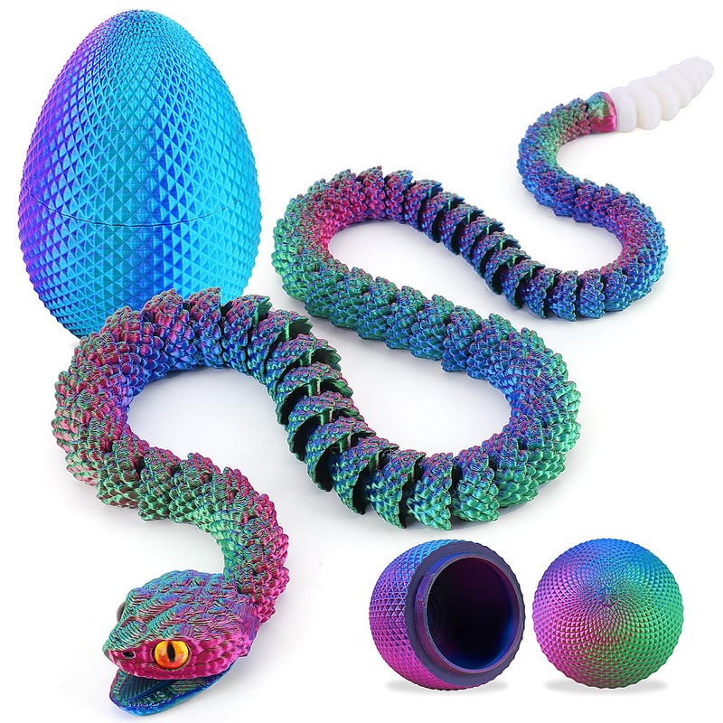 Tboline 3D Printed Snake Eggs, 21In 3D Print Flexible Articulated Animal Fidget Toys Pet Snake For Kids Teen Boy, Easter Egg Bas