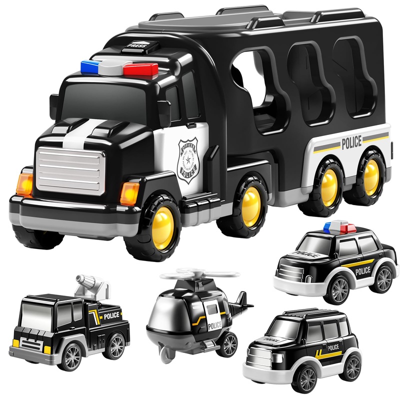 Temi Police Trucks Boy Toys For 3-5 Year Old Toddlers – Toys For 3 4 5 6 7 Years Old Transport Vehicle Carrier Truck, Boy Trucks