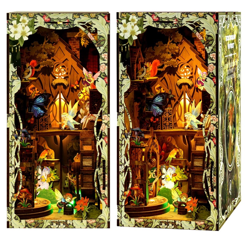Thrivingivan Book Nook Kit For Adult Miniature Model Build Dollhouse Kit 3D Wooden Puzzle With Sensor Led Light For Bookshelf Bo
