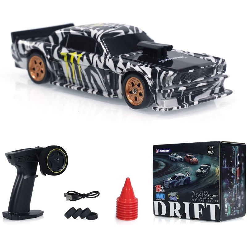 Toucan Rc Hobby 1:43 Ready To Run Race Car Gyro Drift Car 4Wd Traffic Cones Mini Toy For Boys With A Gyro (Camouflage)