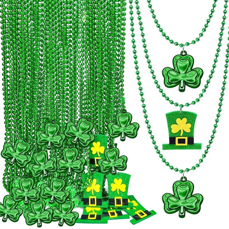 Turnmeon 24 Pack St Patricks Day Decorations,St Patricks Day Accessories, Saint Patricks Day Hat Beads Necklace Bulk,Shamrock De